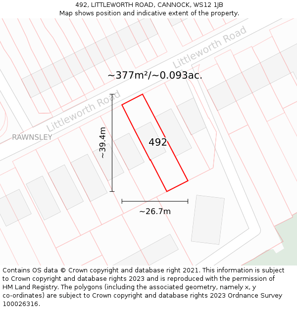 492, LITTLEWORTH ROAD, CANNOCK, WS12 1JB: Plot and title map