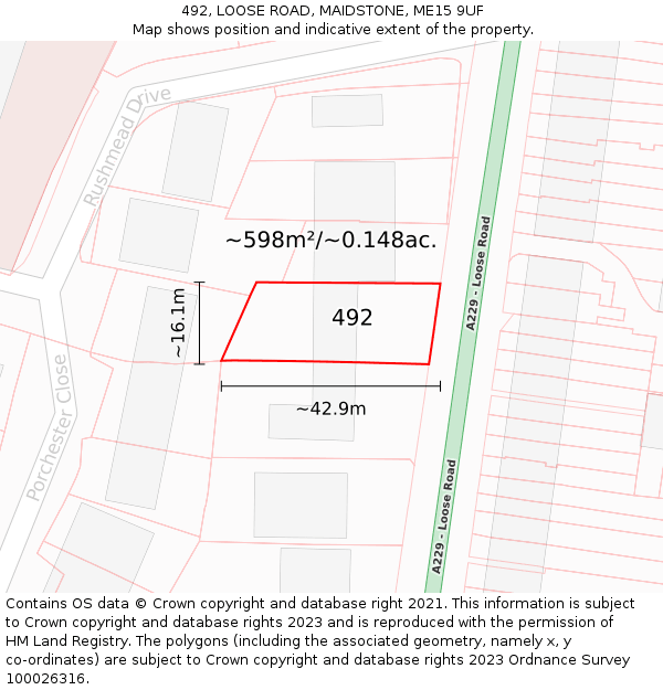 492, LOOSE ROAD, MAIDSTONE, ME15 9UF: Plot and title map