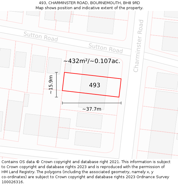 493, CHARMINSTER ROAD, BOURNEMOUTH, BH8 9RD: Plot and title map