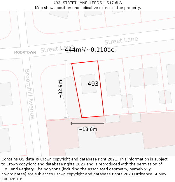 493, STREET LANE, LEEDS, LS17 6LA: Plot and title map