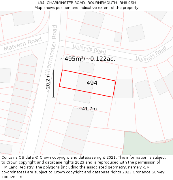494, CHARMINSTER ROAD, BOURNEMOUTH, BH8 9SH: Plot and title map
