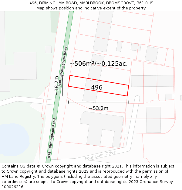 496, BIRMINGHAM ROAD, MARLBROOK, BROMSGROVE, B61 0HS: Plot and title map