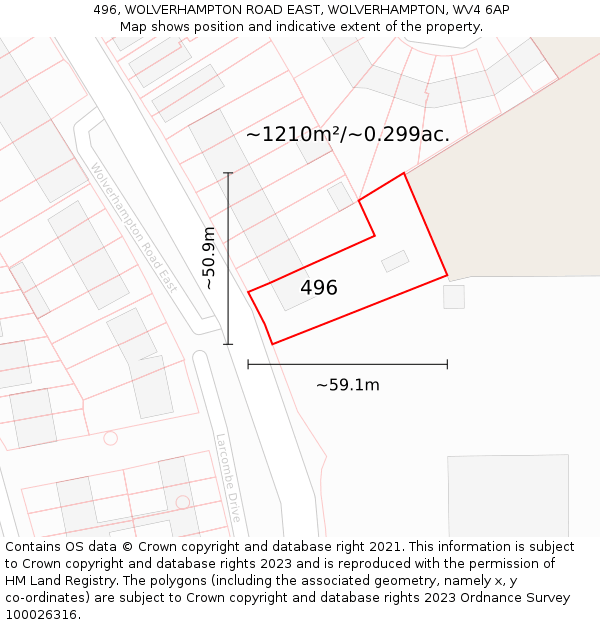496, WOLVERHAMPTON ROAD EAST, WOLVERHAMPTON, WV4 6AP: Plot and title map