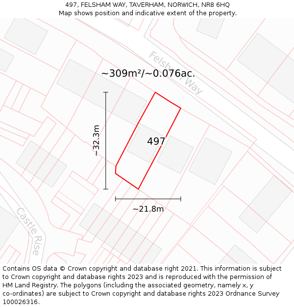 497, FELSHAM WAY, TAVERHAM, NORWICH, NR8 6HQ: Plot and title map