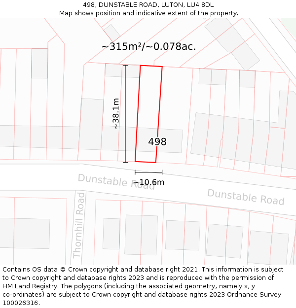 498, DUNSTABLE ROAD, LUTON, LU4 8DL: Plot and title map