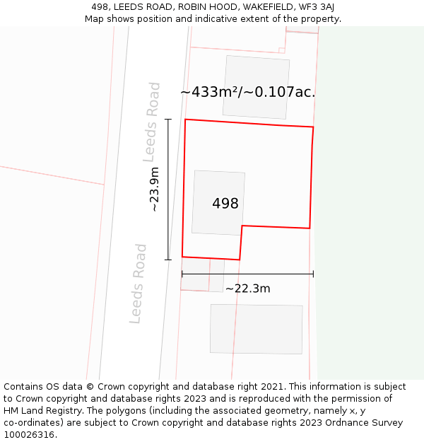 498, LEEDS ROAD, ROBIN HOOD, WAKEFIELD, WF3 3AJ: Plot and title map