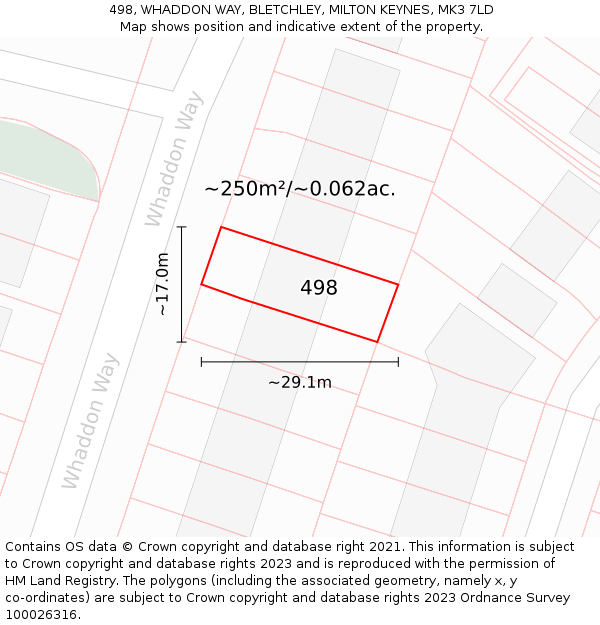 498, WHADDON WAY, BLETCHLEY, MILTON KEYNES, MK3 7LD: Plot and title map