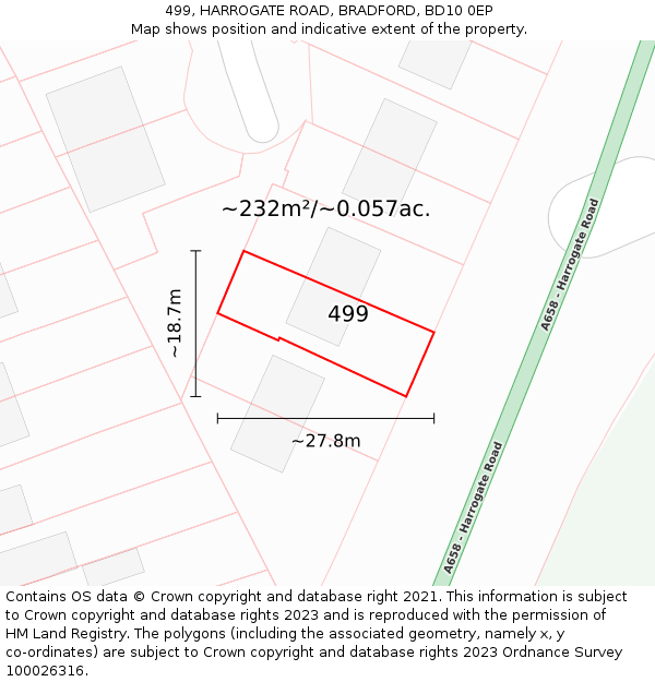 499, HARROGATE ROAD, BRADFORD, BD10 0EP: Plot and title map
