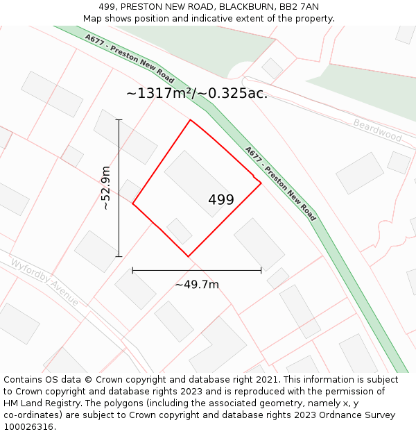 499, PRESTON NEW ROAD, BLACKBURN, BB2 7AN: Plot and title map