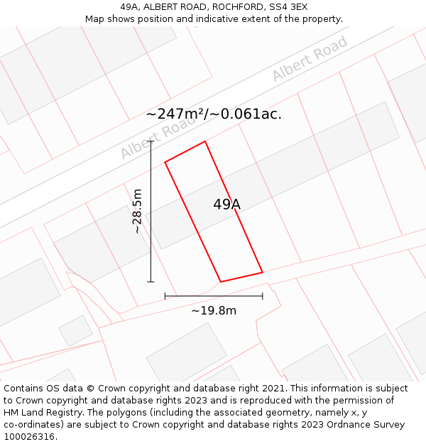 49A, ALBERT ROAD, ROCHFORD, SS4 3EX: Plot and title map