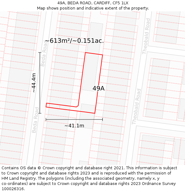 49A, BEDA ROAD, CARDIFF, CF5 1LX: Plot and title map