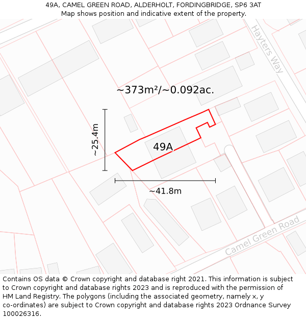 49A, CAMEL GREEN ROAD, ALDERHOLT, FORDINGBRIDGE, SP6 3AT: Plot and title map