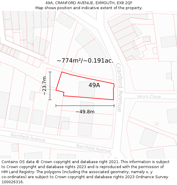 49A, CRANFORD AVENUE, EXMOUTH, EX8 2QF: Plot and title map