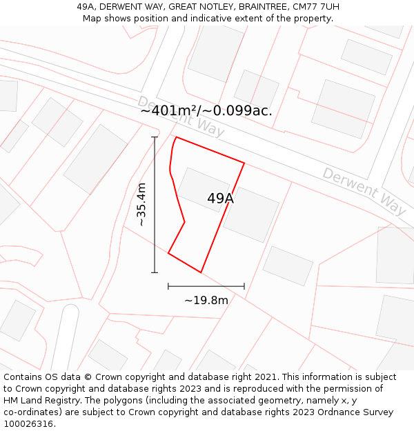 49A, DERWENT WAY, GREAT NOTLEY, BRAINTREE, CM77 7UH: Plot and title map