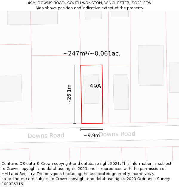 49A, DOWNS ROAD, SOUTH WONSTON, WINCHESTER, SO21 3EW: Plot and title map