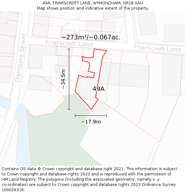 49A, FRIARSCROFT LANE, WYMONDHAM, NR18 0AU: Plot and title map