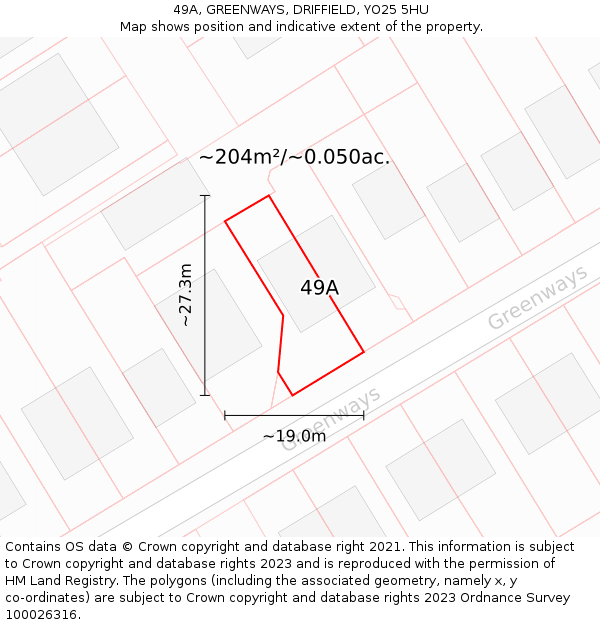 49A, GREENWAYS, DRIFFIELD, YO25 5HU: Plot and title map
