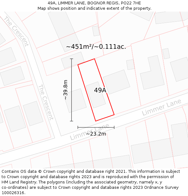 49A, LIMMER LANE, BOGNOR REGIS, PO22 7HE: Plot and title map