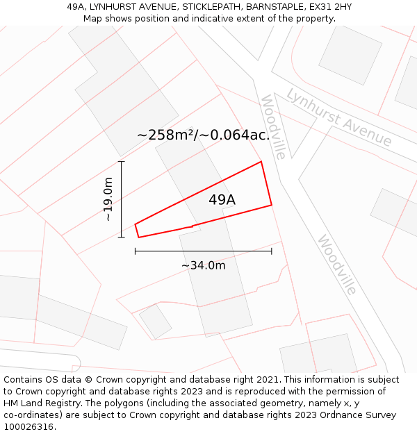 49A, LYNHURST AVENUE, STICKLEPATH, BARNSTAPLE, EX31 2HY: Plot and title map