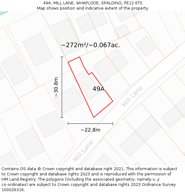 49A, MILL LANE, WHAPLODE, SPALDING, PE12 6TS: Plot and title map