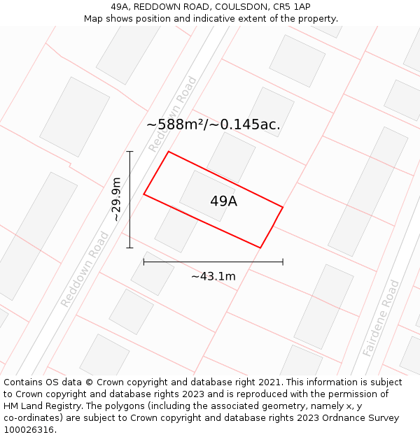 49A, REDDOWN ROAD, COULSDON, CR5 1AP: Plot and title map