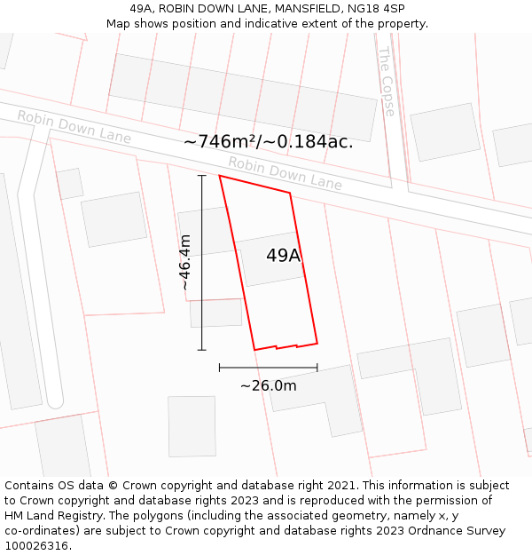 49A, ROBIN DOWN LANE, MANSFIELD, NG18 4SP: Plot and title map