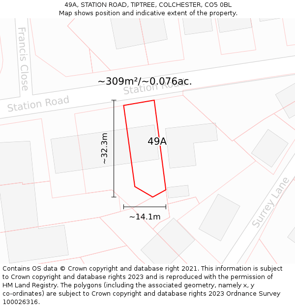 49A, STATION ROAD, TIPTREE, COLCHESTER, CO5 0BL: Plot and title map