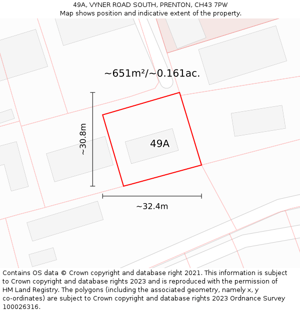 49A, VYNER ROAD SOUTH, PRENTON, CH43 7PW: Plot and title map