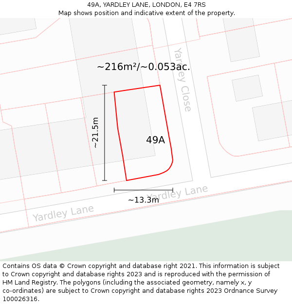 49A, YARDLEY LANE, LONDON, E4 7RS: Plot and title map