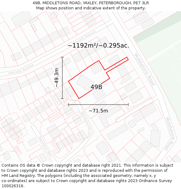 49B, MIDDLETONS ROAD, YAXLEY, PETERBOROUGH, PE7 3LR: Plot and title map