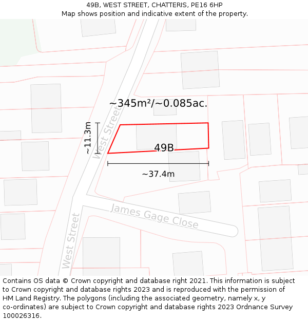 49B, WEST STREET, CHATTERIS, PE16 6HP: Plot and title map