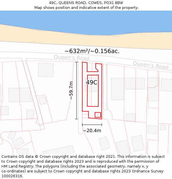 49C, QUEENS ROAD, COWES, PO31 8BW: Plot and title map