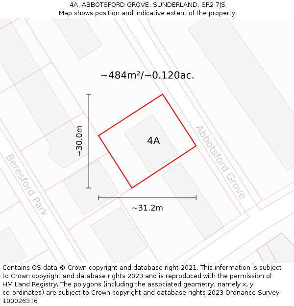 4A, ABBOTSFORD GROVE, SUNDERLAND, SR2 7JS: Plot and title map