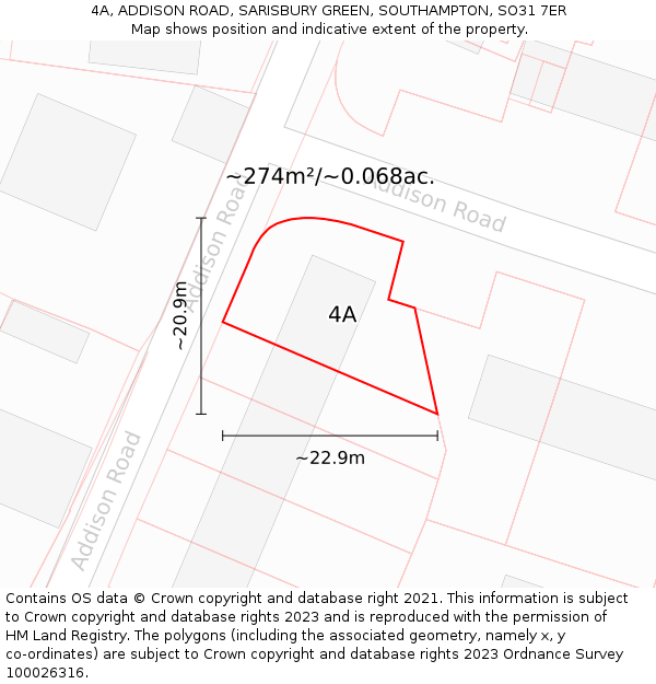 4A, ADDISON ROAD, SARISBURY GREEN, SOUTHAMPTON, SO31 7ER: Plot and title map