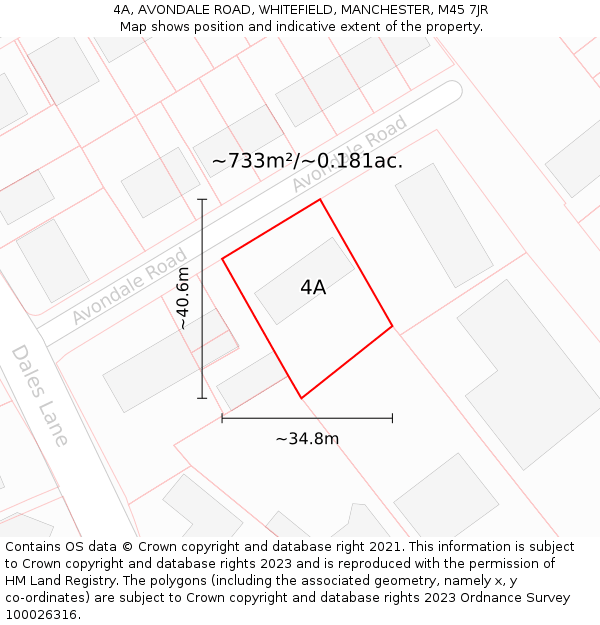 4A, AVONDALE ROAD, WHITEFIELD, MANCHESTER, M45 7JR: Plot and title map