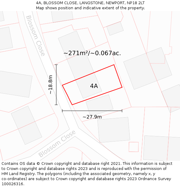 4A, BLOSSOM CLOSE, LANGSTONE, NEWPORT, NP18 2LT: Plot and title map