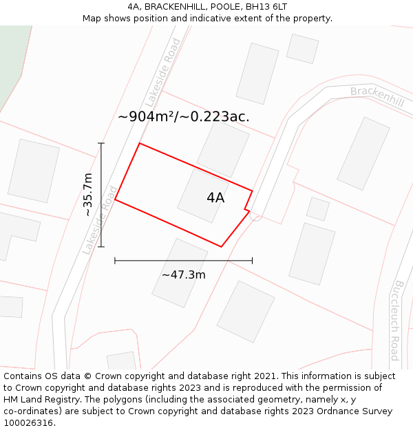 4A, BRACKENHILL, POOLE, BH13 6LT: Plot and title map