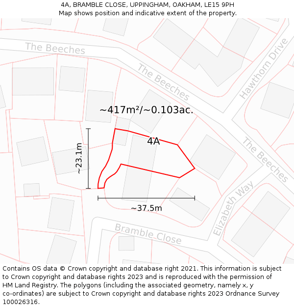 4A, BRAMBLE CLOSE, UPPINGHAM, OAKHAM, LE15 9PH: Plot and title map