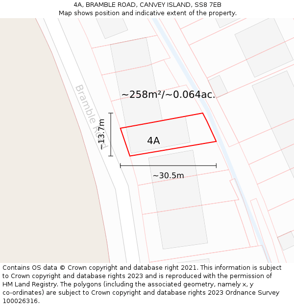 4A, BRAMBLE ROAD, CANVEY ISLAND, SS8 7EB: Plot and title map