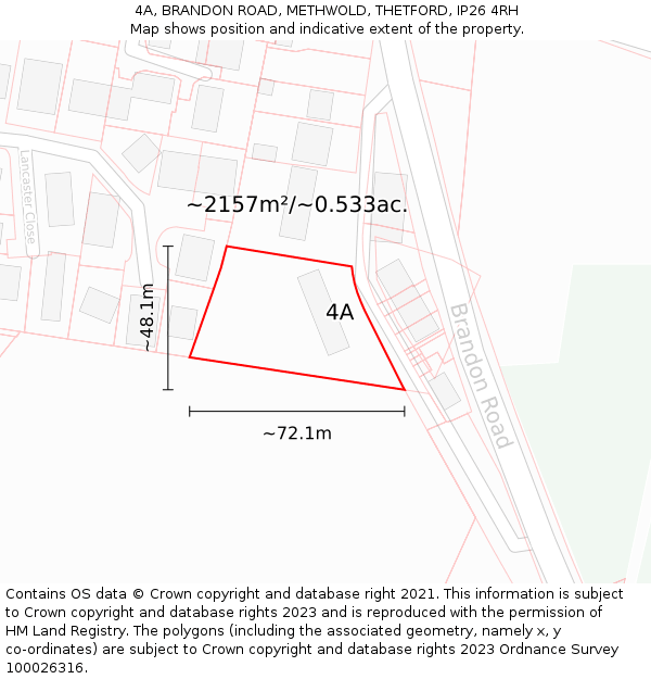 4A, BRANDON ROAD, METHWOLD, THETFORD, IP26 4RH: Plot and title map