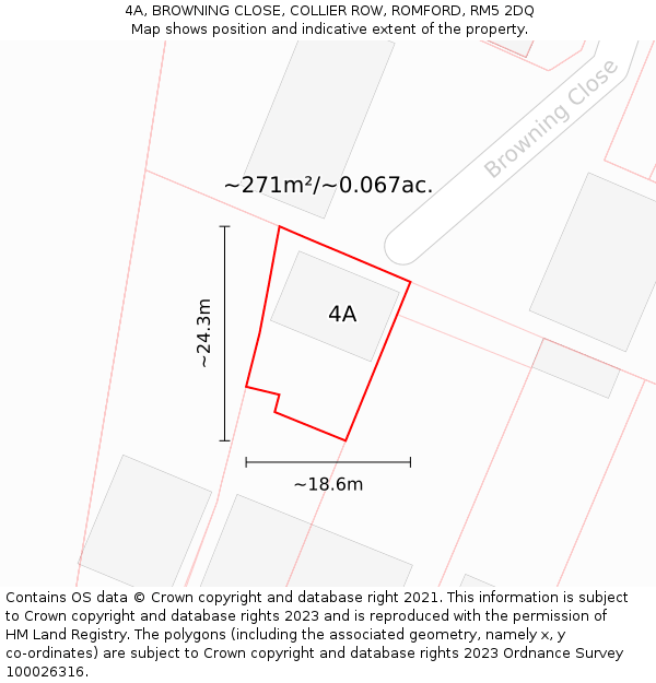 4A, BROWNING CLOSE, COLLIER ROW, ROMFORD, RM5 2DQ: Plot and title map