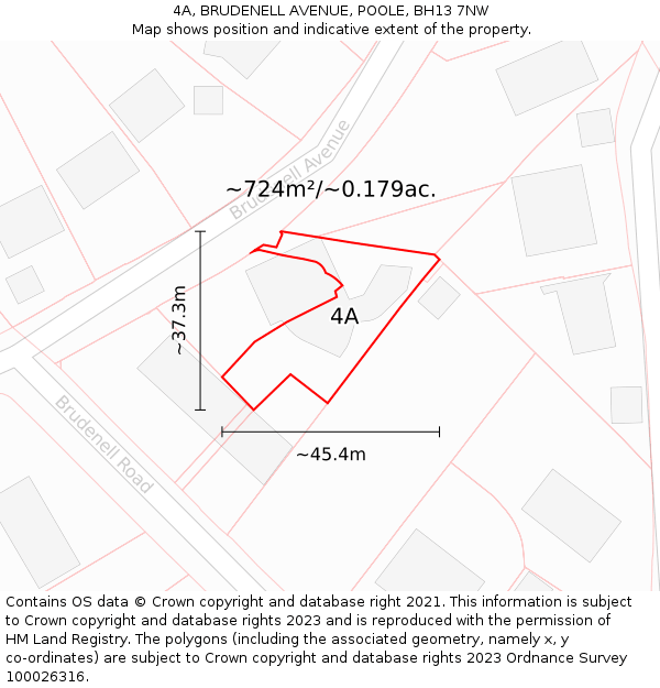 4A, BRUDENELL AVENUE, POOLE, BH13 7NW: Plot and title map