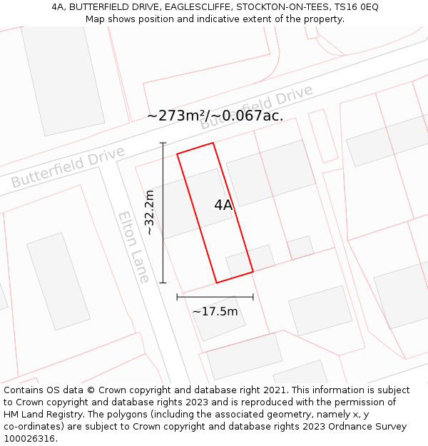 4A, BUTTERFIELD DRIVE, EAGLESCLIFFE, STOCKTON-ON-TEES, TS16 0EQ: Plot and title map