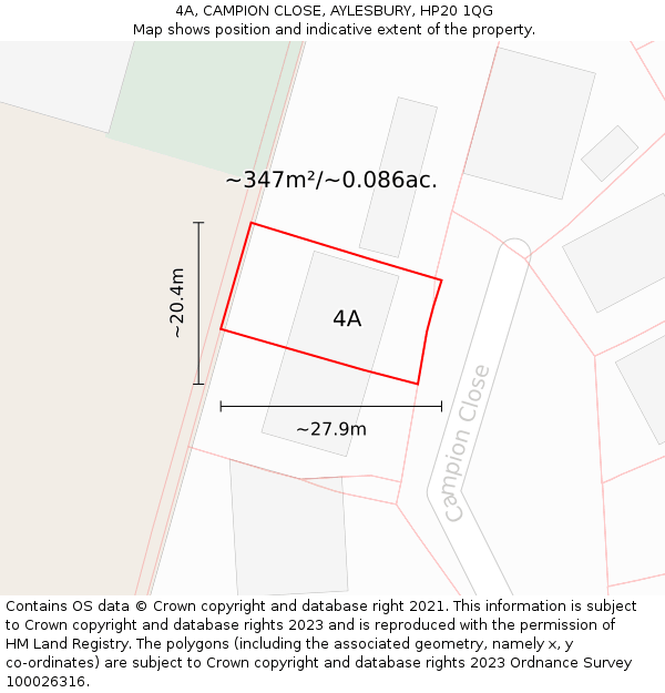 4A, CAMPION CLOSE, AYLESBURY, HP20 1QG: Plot and title map