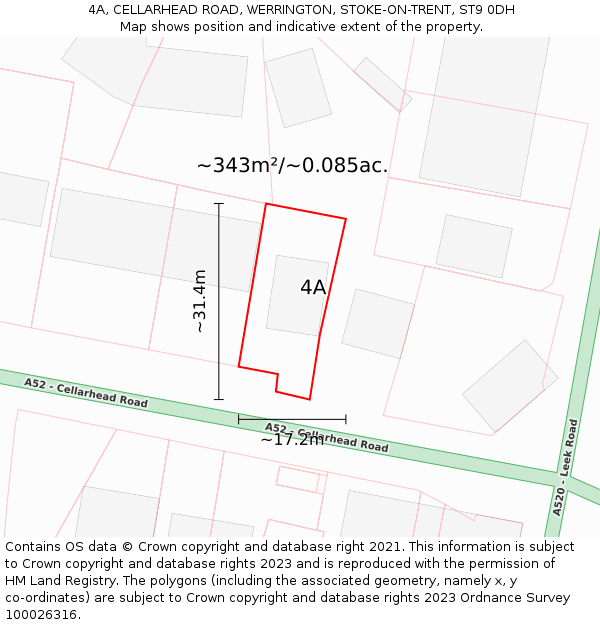 4A, CELLARHEAD ROAD, WERRINGTON, STOKE-ON-TRENT, ST9 0DH: Plot and title map