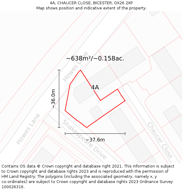 4A, CHAUCER CLOSE, BICESTER, OX26 2XP: Plot and title map