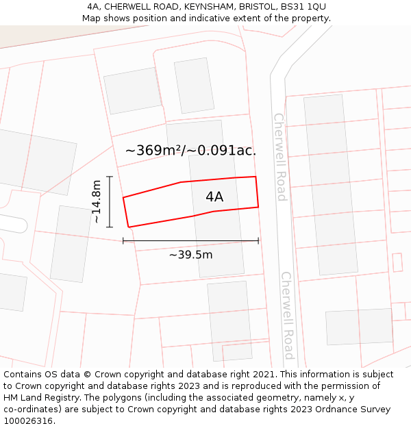 4A, CHERWELL ROAD, KEYNSHAM, BRISTOL, BS31 1QU: Plot and title map