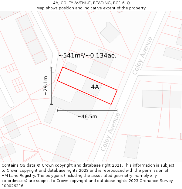 4A, COLEY AVENUE, READING, RG1 6LQ: Plot and title map