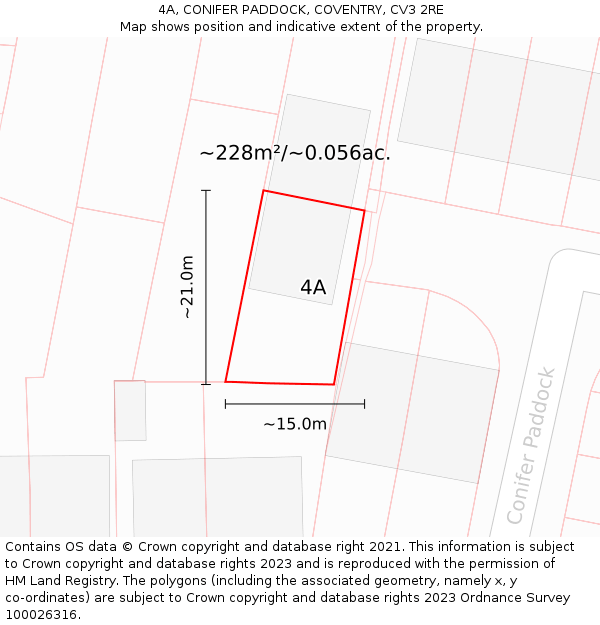 4A, CONIFER PADDOCK, COVENTRY, CV3 2RE: Plot and title map