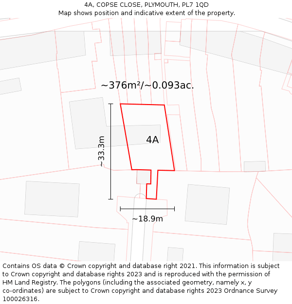 4A, COPSE CLOSE, PLYMOUTH, PL7 1QD: Plot and title map